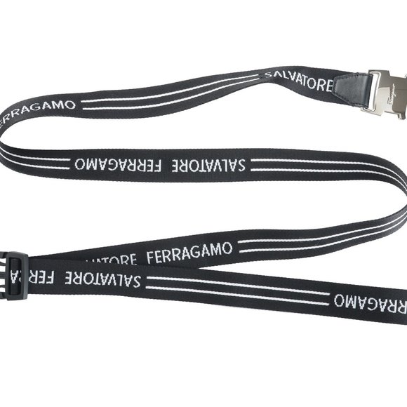 Salvatore Ferragamo Mens Black Canvas Leather Belt